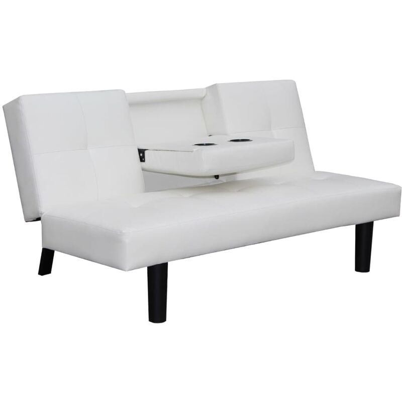 Canapé-lit avec Table Déroulante Cuir Artificiel Blanc