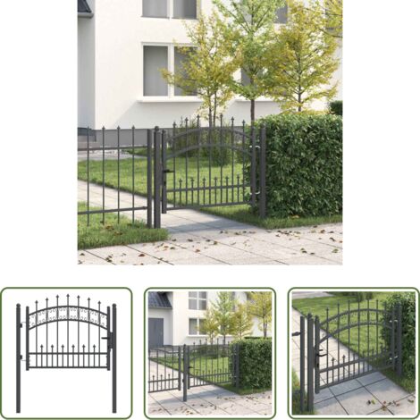 vidaXL Cancello grigio -  Cancello con Punta a Lancia Grigio 103 x 75 cm Acciaio