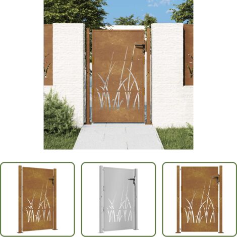 vidaXL Cancello in acciaio -  Cancello da giardino 100x125 cm in acciaio Corten con design erba