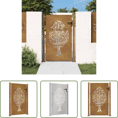 vidaXL Cancello in acciaio -  Cancello da giardino 100x150 cm in acciaio Corten con design ad albero