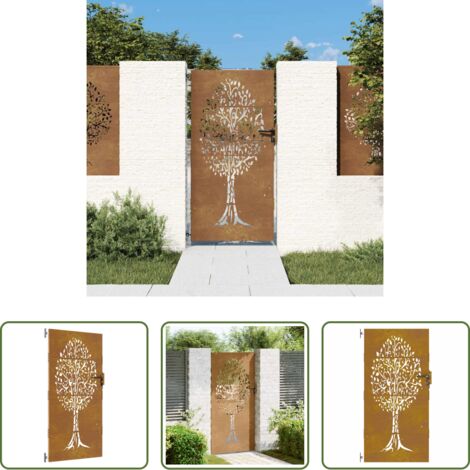 vidaXL Cancello in acciaio -  Cancello da giardino 85x200 cm in acciaio Corten con design ad albero