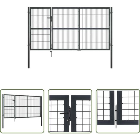 vidaXL Cancello in acciaio -  Cancello di Recinzione con Pali in Acciaio 350x140 cm Antracite