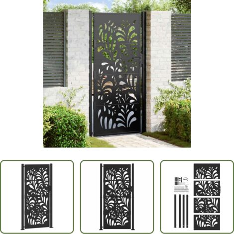 vidaXL Cancello nero -  Cancello da giardino nero 100x200 cm in acciaio design ondulato