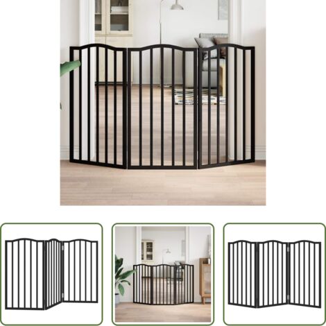 vidaXL Cancello per cani in legno -  Cancello per Cani Pieghevole 3 Pannelli Nero 150cm Legno Pioppo