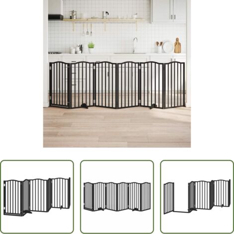 vidaXL Cancello per cani in legno -  Cancello per Cani Porta Pieghevole Nero 6 Pannelli 300cm Pioppo