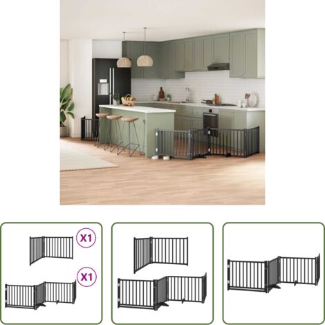 vidaXL Cancello per cani in legno -  Cancello per Cani Porta Pieghevole Nero 6 Pannelli 480cm Pioppo