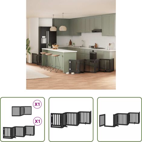 vidaXL Cancello per cani in legno -  Cancello per Cani Porta Pieghevole Nero 9 Pannelli 450cm Pioppo