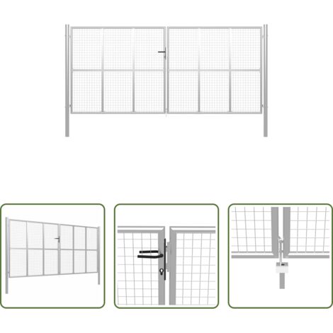 vidaXL Cancello per giardino -  Cancello da Giardino in Acciaio Zincato 400x200 cm Argento