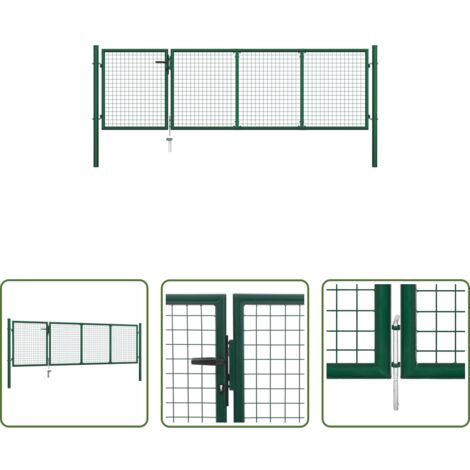 vidaXL Cancello verde -  Cancello da Giardino in Acciaio 350x100 cm Verde