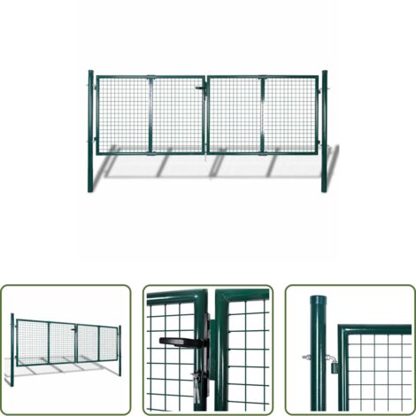 vidaXL Cancello verde -  Cancello per Recinzione in Acciaio 300x125 cm Verde
