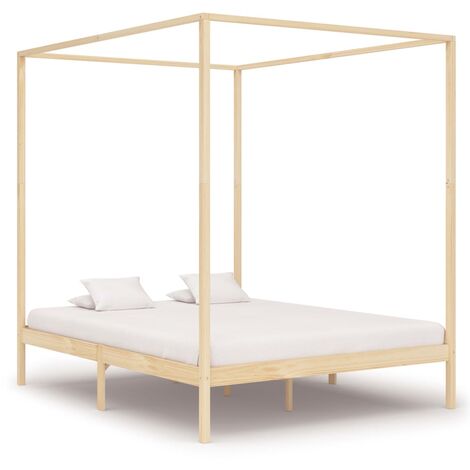 vidaXL Solid Pinewood Canopy Bed Frame Contemporary Modern Decorative Design Stable and Durable Single Beds Bedroom Furniture Multi Colours/Sizes