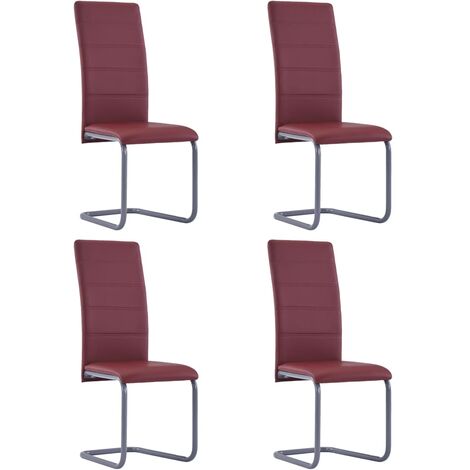 vidaXL Cantilever Dining Chairs 4 pcs Red Faux Leather - Red