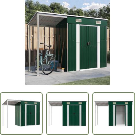 vidaXL Capanno in acciaio -  Capanno Giardino con Tetto Esteso Verde 277x107x181cm Acciaio