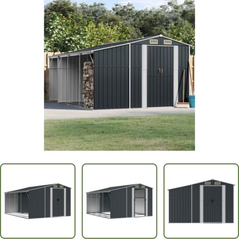 vidaXL Capanno per attrezzi -  Capanno da Giardino Antracite 277x365,5x179 cm Acciaio Zincato