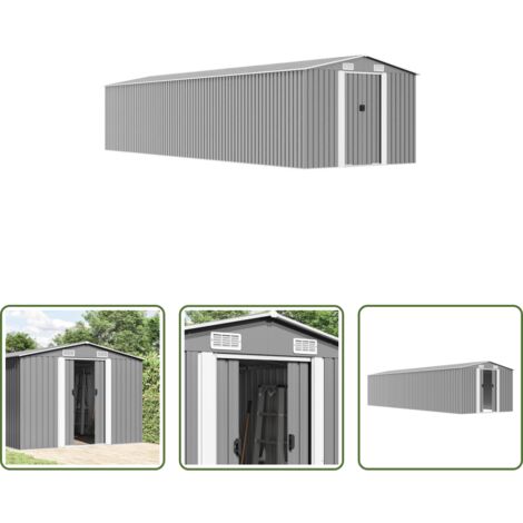 vidaXL Capanno per attrezzi -  Capanno da Giardino Grigio 257x779x181 cm in Acciaio Zincato