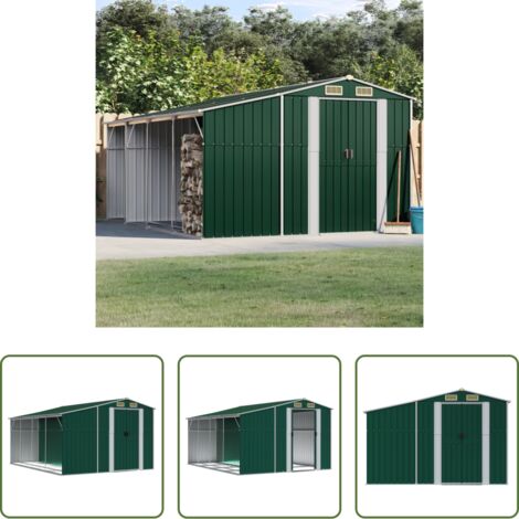 vidaXL Capanno per attrezzi -  Capanno da Giardino Verde 277x365,5x179 cm in Acciaio Zincato