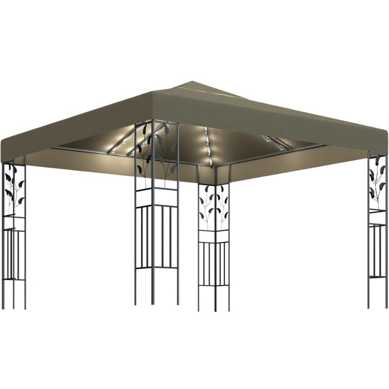 

vidaXL Carpa cenador de jardín con tira de luz LED 3x3m taupé 180 g/m² - Gris Topo