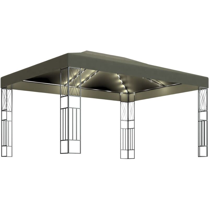 

Carpa cenador de jardín con tira de luces LED 3x4 m tela taupé - Gris Topo - Vidaxl