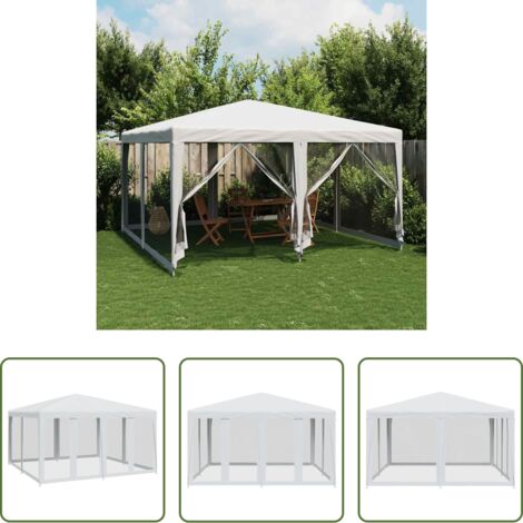 vidaXL Carpa de eventos -  Carpa para fiestas con 8 paredes de malla HDPE blanco 4x4 m
