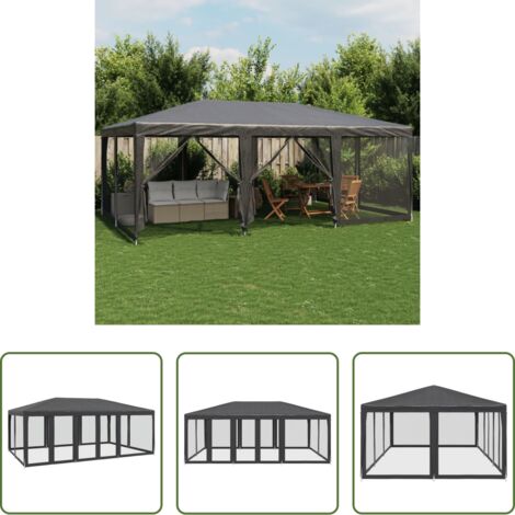 vidaXL Carpa de jardín -  Carpa para fiestas 10 paredes de malla HDPE gris antracita 6x4m