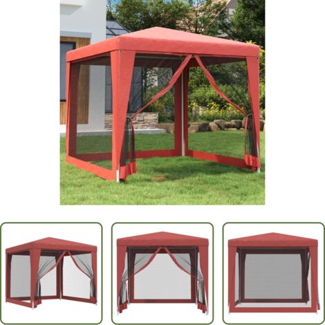 vidaXL Carpa de polietileno -  Carpa para fiestas con 4 paredes de malla HDPE rojo 2,5x2,5 m