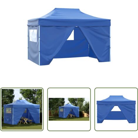 vidaXL Carpa para fiestas -  Carpa plegable profesional con 4 paredes acero azul 3x4 m