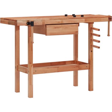 main image of "vidaXL Carpentry Workbench with Drawer and 2 Vices Hardwood - Brown"
