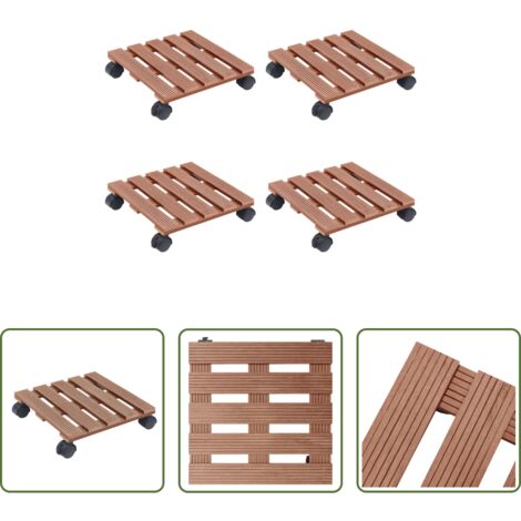 vidaXL Carrelli per piante in WPC -  Carrelli Porta Piante 4 pz Marroni 30x30x7,5 cm WPC