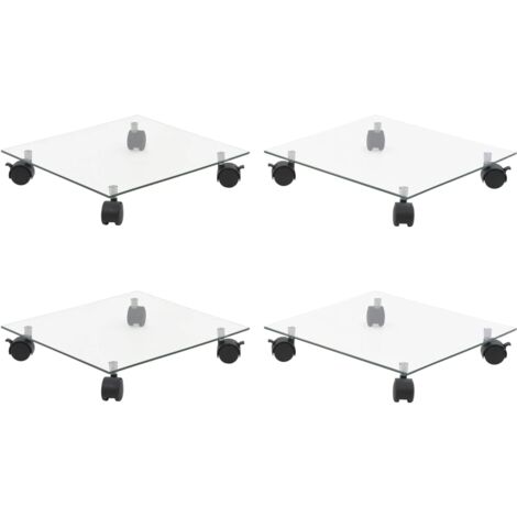 vidaXL Carrelli Porta Piante 4 pz 35x35 cm Vetro Temperato Quadrati