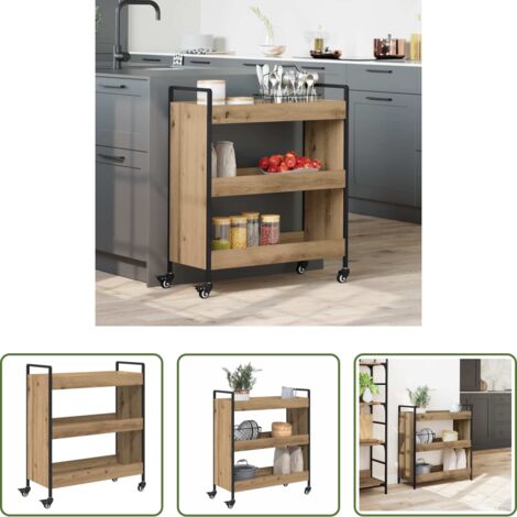 vidaXL Carrello da cucina con ruote -  Carrello da Cucina Rovere artigianale 70 x 30 x 82 cm