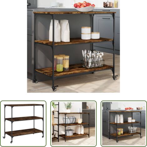 vidaXL Carrello da cucina con ruote -  Carrello da Cucina Rovere Fumo 102x50x95 cm Legno Multistrato