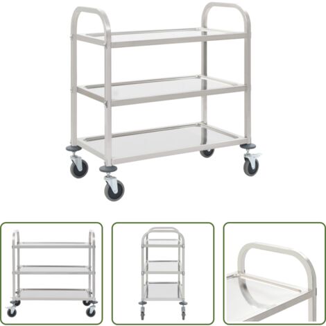 vidaXL Carrello da cucina in acciaio inossidabile -  Carrello da Cucina a 3 Livelli 95x45x83,5 cm in Acciaio Inox