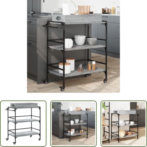 vidaXL Carrello da cucina in legno -  Carrello Cucina Grigio Sonoma 81,5x41x92,5 cm Legno Multistrato