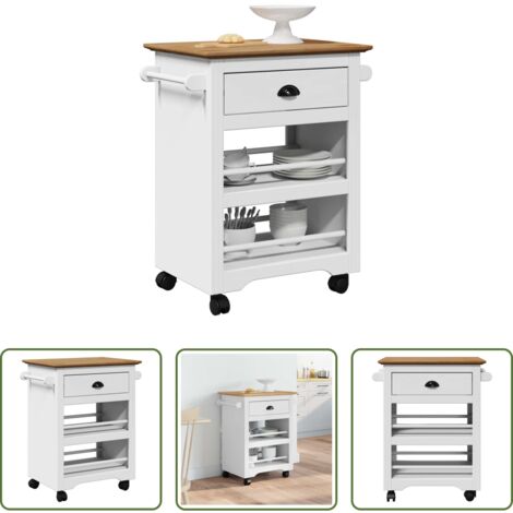 vidaXL Carrello da cucina in legno -  Carrello da Cucina BODO Bianco e Marrone 67,5x45x80 cm