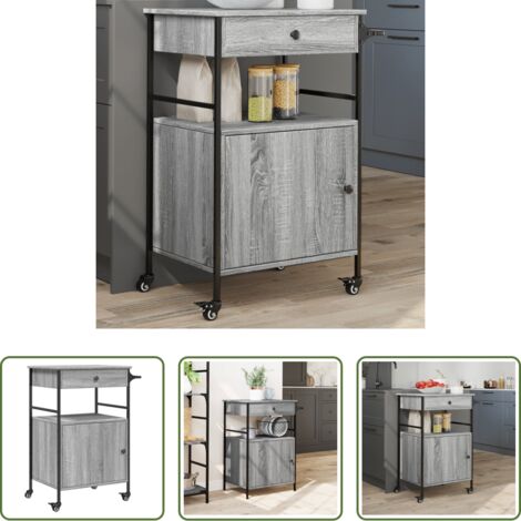 vidaXL Carrello da cucina in legno -  Carrello da Cucina Grigio Sonoma 56x43x89,5cm Legno Multistrato