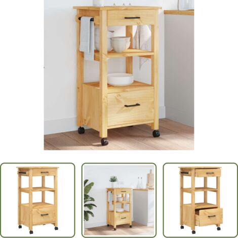 vidaXL Carrello da cucina in legno -  Carrello da Cucina MONZA 48x40x88,5 cm in Legno Massello di Pino