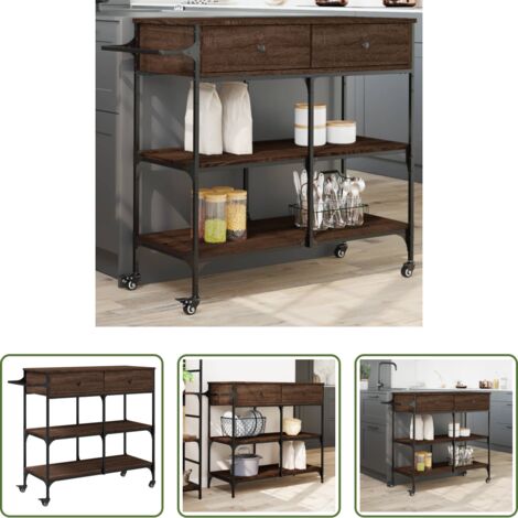 vidaXL Carrello da cucina in legno -  Carrello da Cucina Rovere Marrone 105x42x95cm Legno Multistrato