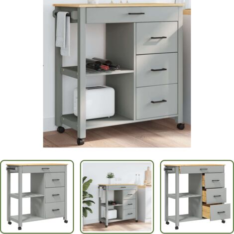 vidaXL Carrello da cucina in pino -  Carrello da Cucina MONZA 84x40x88,5 cm in Legno Massello di Pino
