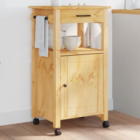 vidaXL Carrello da Cucina MONZA 48x40x88,5 cm in Legno Massello di Pino