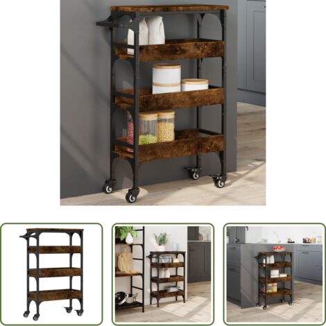 vidaXL Carrello da cucina multistrato -  Carrello da Cucina Rovere Fumo 53x20x76 cm in Legno Multistrato
