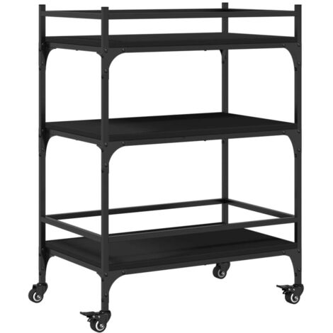vidaXL Carrello da Cucina Nero 65x40x86,5 cm in Legno Multistrato