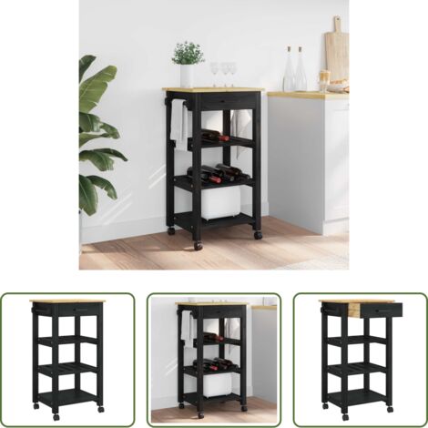 vidaXL Carrello da cucina nero -  Carrello da Cucina MONZA Nero 48 x 40 x 88,5 cm