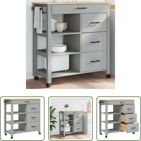 vidaXL Carrello da cucina vintage -  Carrello da Cucina MONZA 84x40x88,5 cm in Legno Massello di Pino