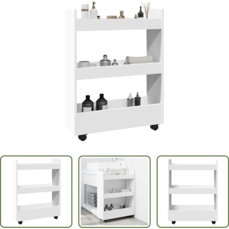 vidaXL Carrello in legno ingegnerizzato -  Carrello portaoggetti stretto a 3 ripiani bianco in legno ingegnerizzato