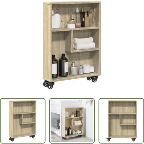 vidaXL Carrello in legno ingegnerizzato -  Carrello portaoggetti stretto in rovere Sonoma 48x13x68 cm in legno ingegnerizzato