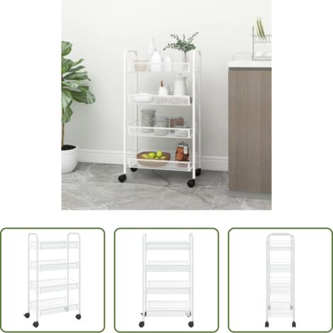 vidaXL Carrello per ufficio -  Carrello da Cucina con 4 Ripiani Bianco 46x26x64 cm in Ferro