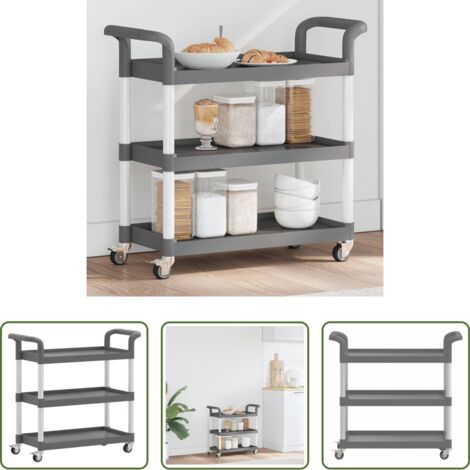 vidaXL Carrello porta oggetti -  Carrello a 3 Ripiani Grigio 77x34x72 cm in Alluminio