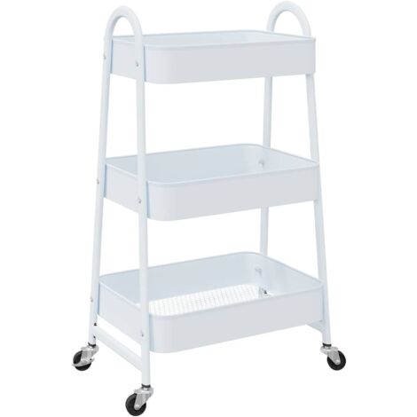vidaXL Carrello Portaoggetti a 3 Ripiani Bianco 42x41,5x77 cm Acciaio
