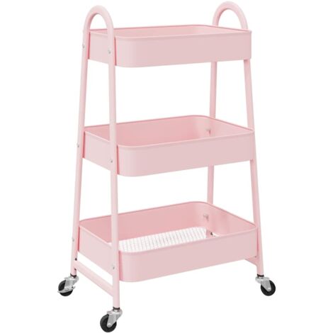 vidaXL Carrello portaoggetti a 3 ripiani rosa 42x41,5x77 cm in acciaio