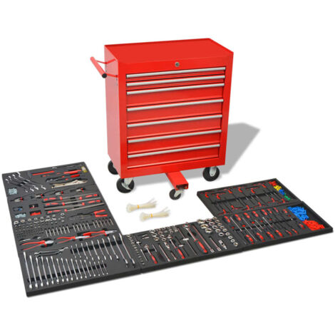vidaXL Carrello Portautensili Officina con 1125 Utensili Acciaio Rosso